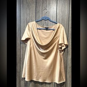 Satin Cowl Neck Short Sleeve Blouse